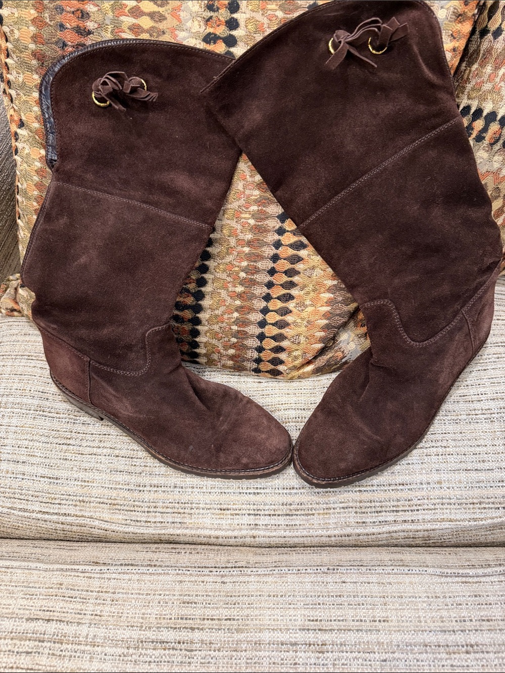 Chanel Women's Tall Suede Boots in Dark Brown Size 40